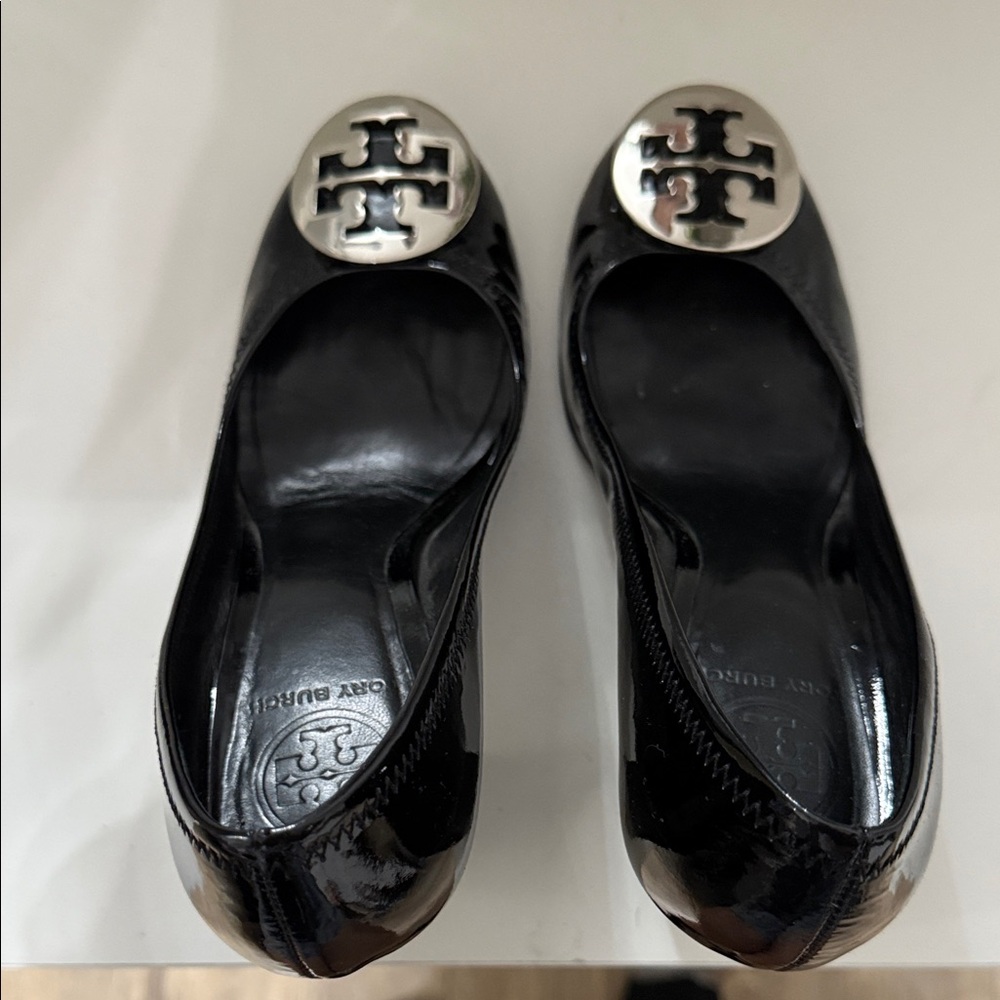 Tory Burch Black Flats with Silver Logo